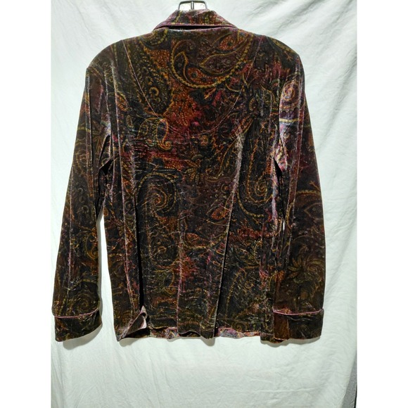 Lauren Ralph Lauren velvet paisley button-up pajama top LRL Embroidery logo Sz S - Picture 9 of 10